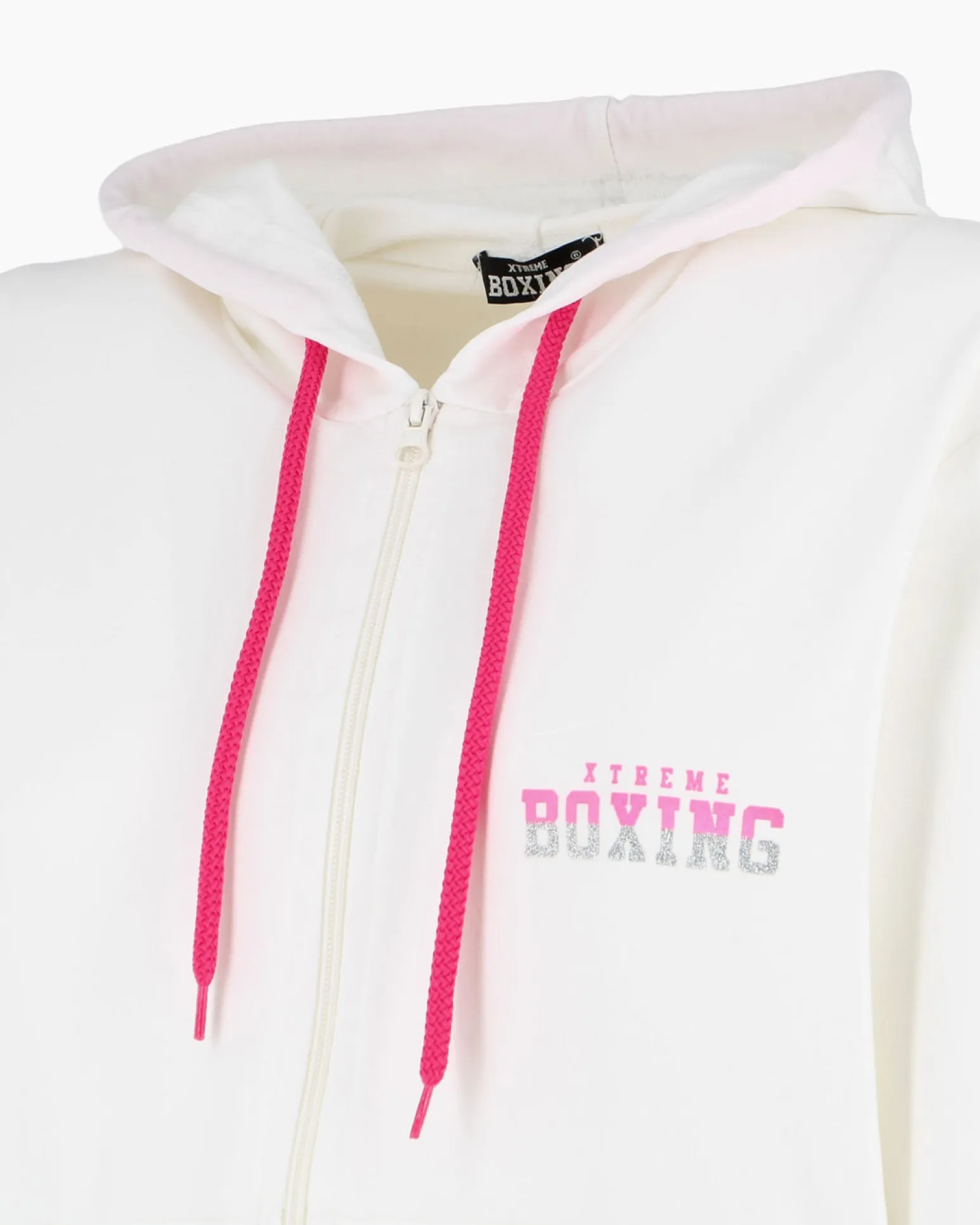 XTREME BOXING - Felpa con cappuccio e zip completa panna da donna in cotone