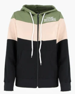 XTREME BOXING - FELPA VERDE/BEIGE/NERO DA DONNA FULL ZIP CON CAPPUCCIO