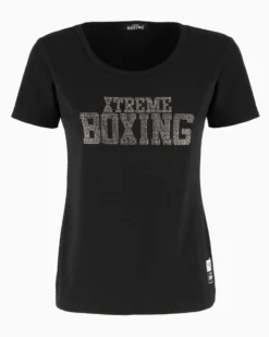 XTREME BOXING - TSHIRT NERA DA DONNA CON LOGO STRASS