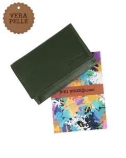 YOU YOUNG COVERI - Portafoglio oliva in VERA PELLE con patta e tasca portamonete