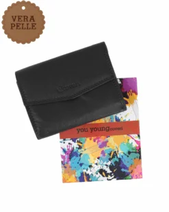 YOU YOUNG COVERI - Portafoglio nero in VERA PELLE con patta e tasca portamonete