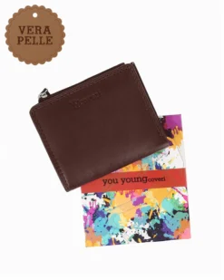 YOU YOUNG COVERI - Portafoglio piccolo marrone in VERA PELLE con pattina e tasca portamonete