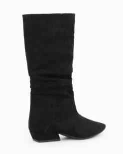 ZOE - Stivale nero scamosciato a punta con zip laterale e gambale arricciato, tacco 3CM