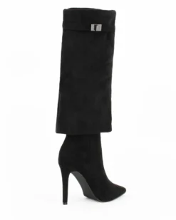 ZOE - Stivale nero scamosciato con risvolto e zip laterale, tacco 10CM