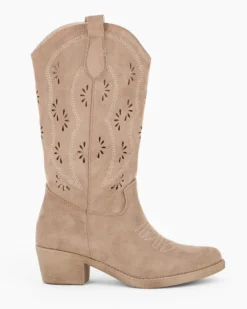ZOE - Stivale texano khaki scamosciato con zip laterale, tacco 5CM