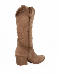 ZOE - Stivale texano khaki scamosciato con zip laterale, tacco 6CM