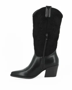 ZOE - Stivale texano nero con gambale scamosciato e zip laterale, tacco 6CM
