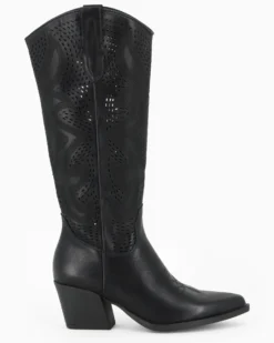 ZOE - Stivale texano nero con zip laterale, tacco 6CM