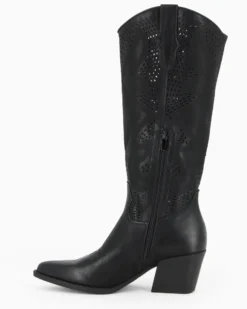 ZOE - Stivale texano nero con zip laterale, tacco 6CM