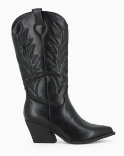ZOE - Stivale texano nero con zip laterale, tacco 7CM