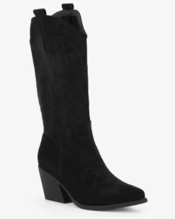 ZOE - Stivale texano nero scamosciato con zip laterale, tacco 7CM