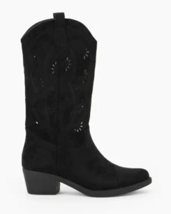 ZOE - Stivale texano nero scamosciato con zip laterale, tacco 5CM